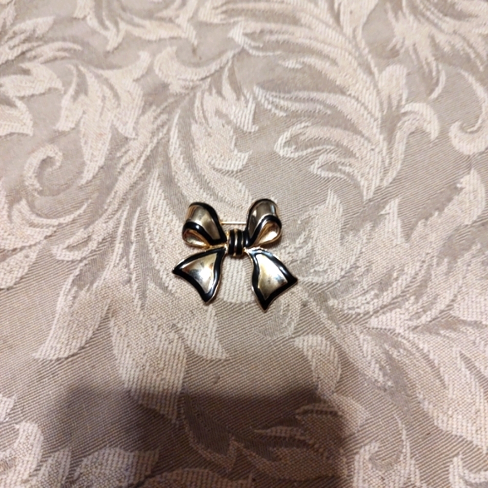 🔸🖤🔸Adorable Vintage 80's Black & Gold Ribbon Bow Brooch - Picture 11 of 13